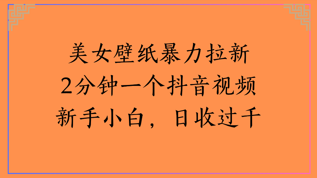 美女壁纸，暴力拉新2分钟一个抖音视频新手小白，日收过千-91搞钱