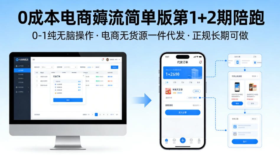 0成本电商薅流简单版第1+2期陪跑，0-1纯无脑操作，电商无货源一件代发，正规长期可做-91搞钱