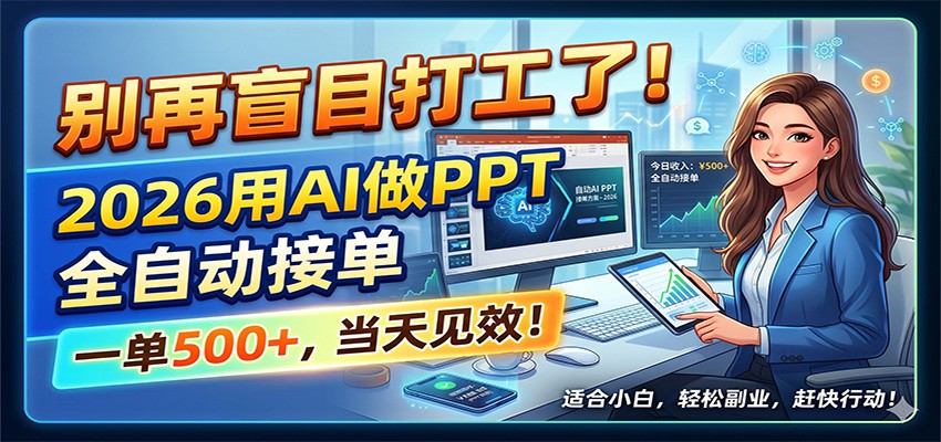 别再盲目打工了！2026用AI做PPT全自动接单，一单5张+，当天见效！-91搞钱