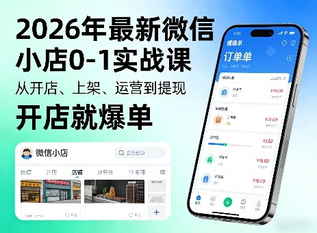 2026年最新微信小店0-1实战课,从开店、上架、运营到提现,开店就爆单-91搞钱