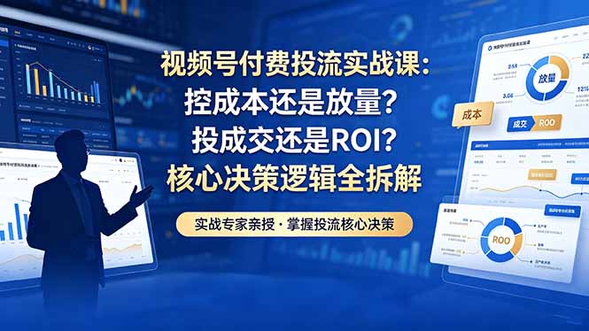 视频号付费投流实战课-5月：控成本还是放量？投成交还是ROI？核心决策逻辑全拆解-91搞钱