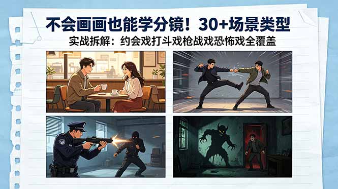 不会画画也能学分镜！30+场景类型实战拆解：约会戏打斗戏枪战戏恐怖戏全覆盖-91搞钱