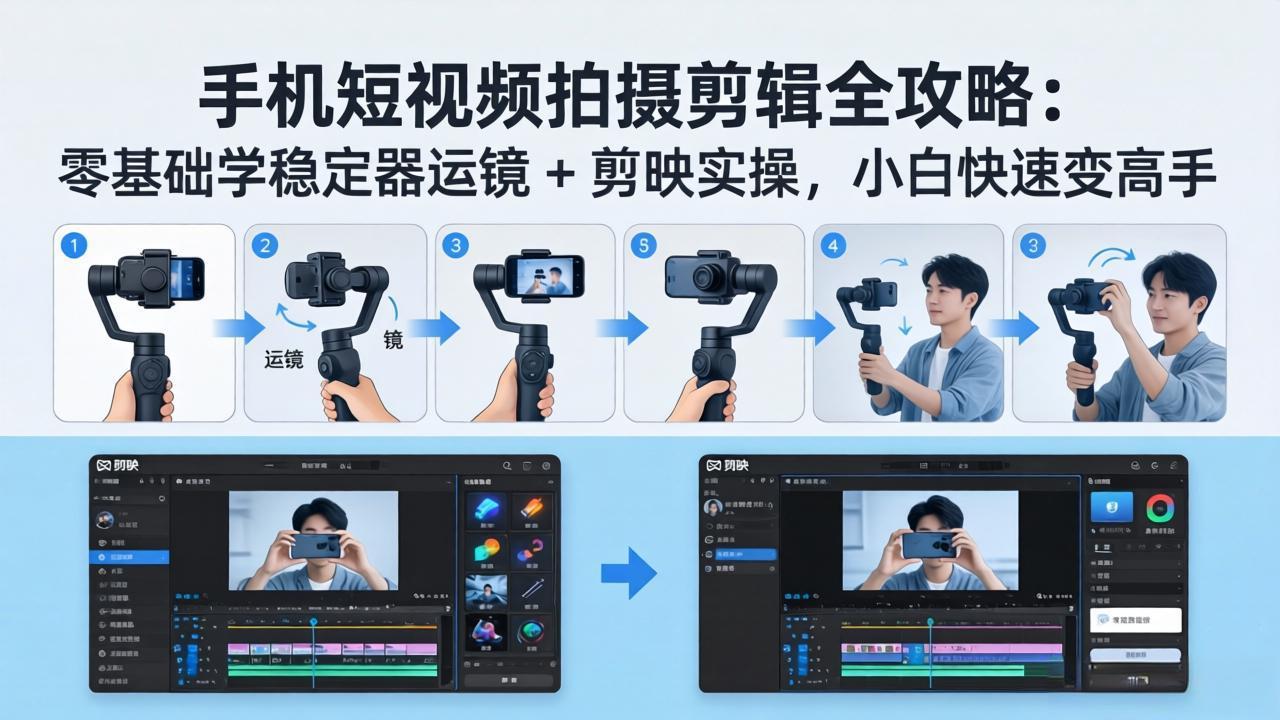 手机短视频拍摄剪辑全攻略：零基础学稳定器运镜 + 剪映实操，小白快速变高手-91搞钱
