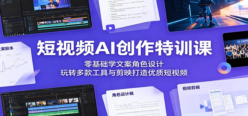 短视频AI创作特训课：零基础学文案角色设计，玩转多款工具与剪映打造优质短视频-91搞钱