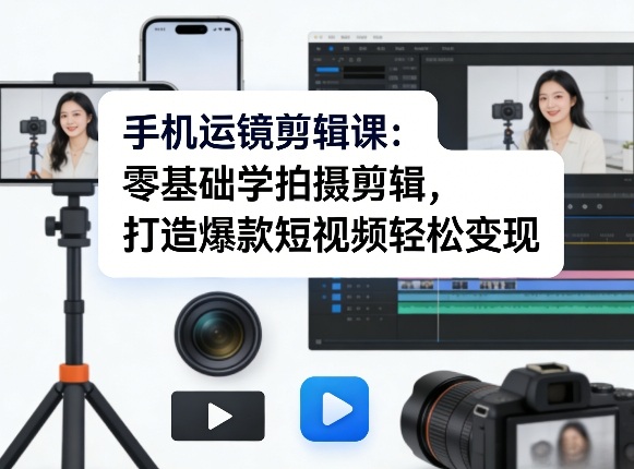 手机运镜剪辑课:零基础学拍摄剪辑,打造爆款短视频轻松变现-91搞钱