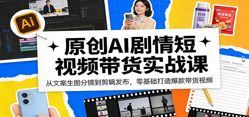 原创AI剧情短视频带货实战课:从文案生图分镜到剪辑发布,零基础打造爆款带货视频-91搞钱