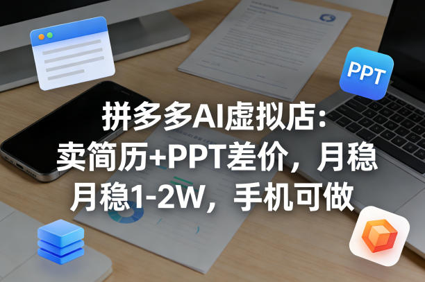 【暴力项目】拼多多AI虚拟店:卖简历+PPT差价,月稳1-2W,手机可做-91搞钱