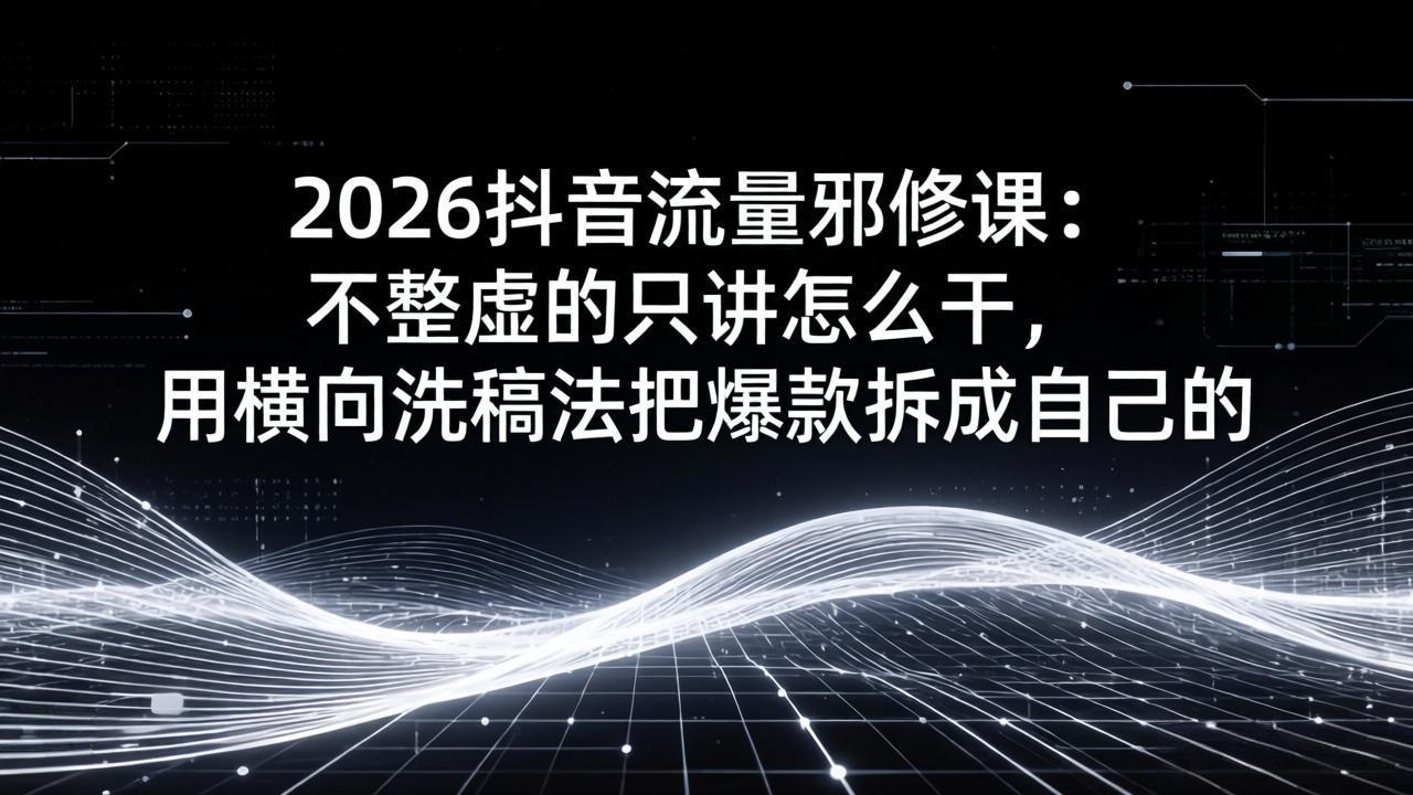 2026抖音流量邪修课:不整虚的只讲怎么干,用横向洗稿法把爆款拆成自己的-91搞钱