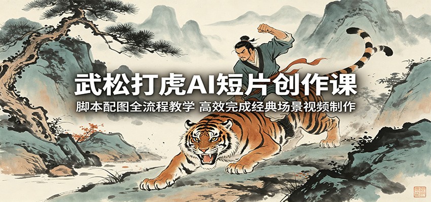 武松打虎AI短片创作课：脚本配图全流程教学，高效完成经典场景视频制作-91搞钱