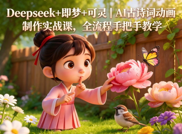 Deepseek+即梦+可灵｜AI古诗词动画制作实战课，全流程手把手教学-91搞钱