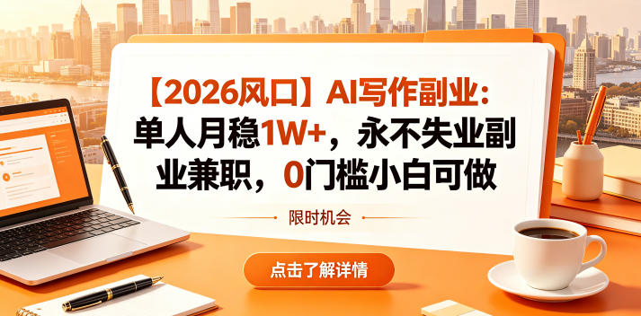 【2026风口】AI写作副业：单人月稳1W+，永不失业副业兼职，0门槛小白可做【揭秘】-91搞钱
