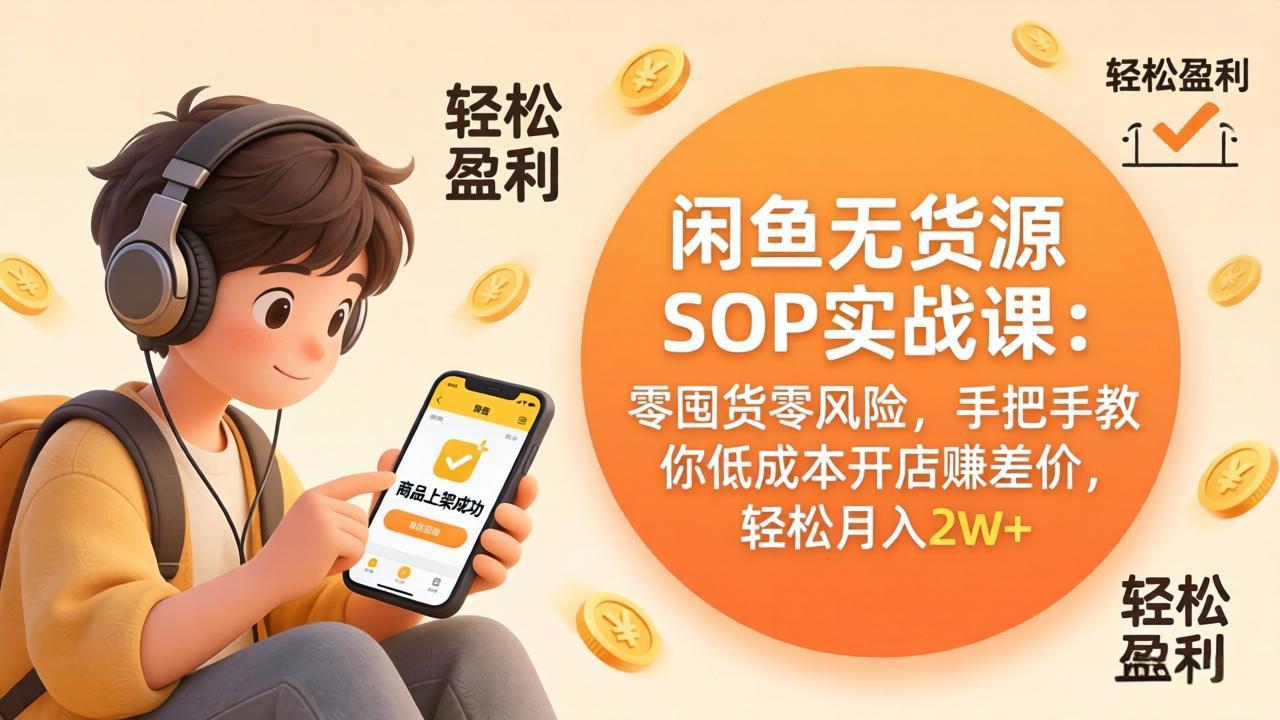 闲鱼无货源SOP实战课:零囤货零风险,手把手教你低成本开店赚差价,轻松月入2w+-91搞钱