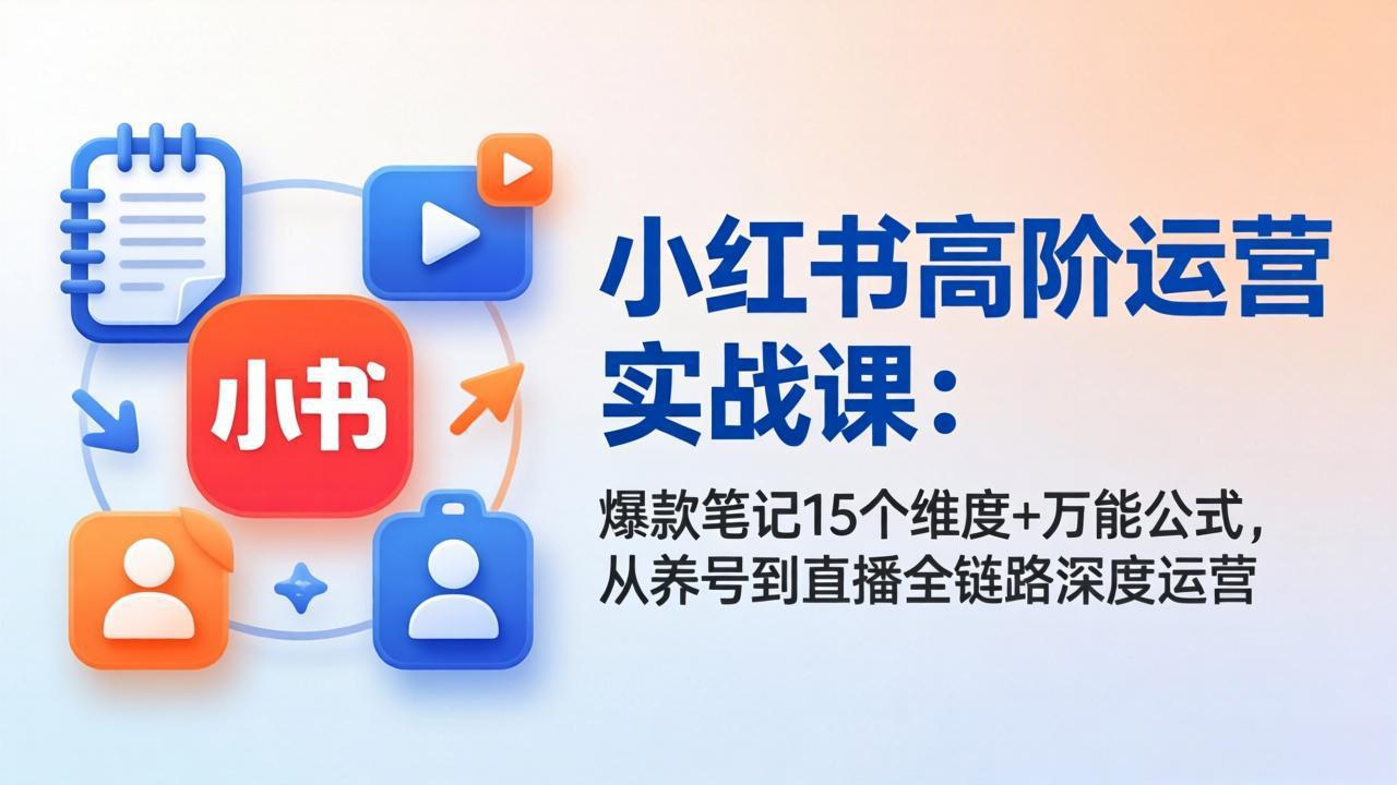 小红书高阶运营实战课:爆款笔记15个维度+万能公式,从养号到直播全链路深度运营-91搞钱