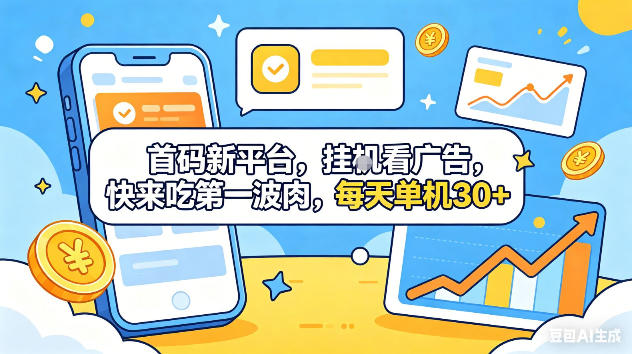 首码新平台，挂G自动看广告，快来吃第一波肉，每天单机30+，可矩阵放大【揭秘】-91搞钱
