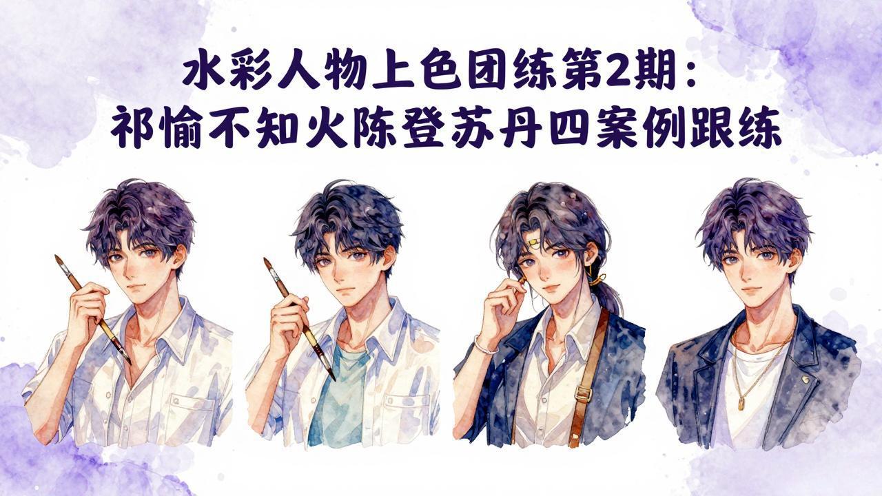 水彩人物上色团练第2期：祁煜不知火陈登苏丹四案例跟练，手把手提升绘画能力-91搞钱
