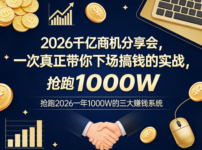 2026千亿商机分享会，一次真正带你下场搞钱的实战，抢跑2026一年1000W的三大賺钱系统-91搞钱