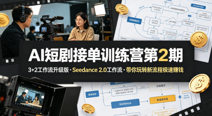 AI短剧接单训练营第2期,3+2工作流升级版,Seedance 2.0工作流,带你玩转新流程极速賺钱-91搞钱