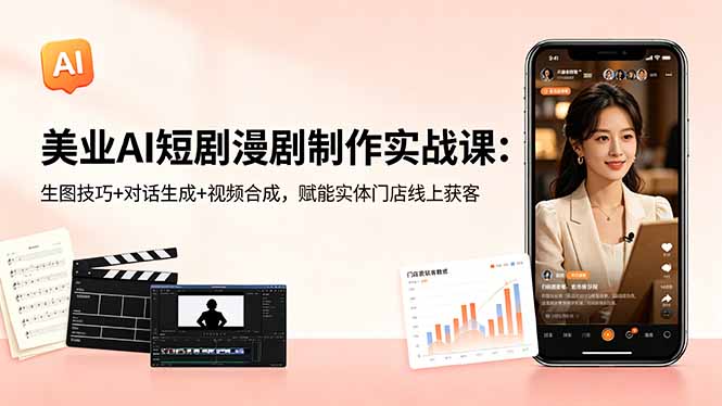 美业AI短剧漫剧制作实战课：生图技巧+对话生成+视频合成，赋能实体门店线上获客-91搞钱