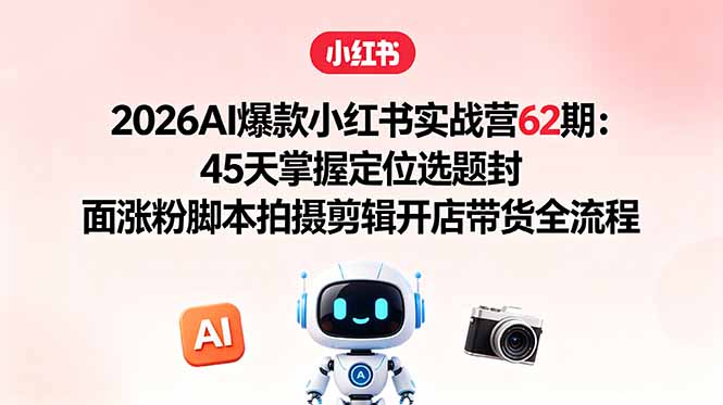 2026AI爆款小红书实战营62期：45天掌握定位选题封面涨粉脚本拍摄剪辑开店带货全流程-91搞钱