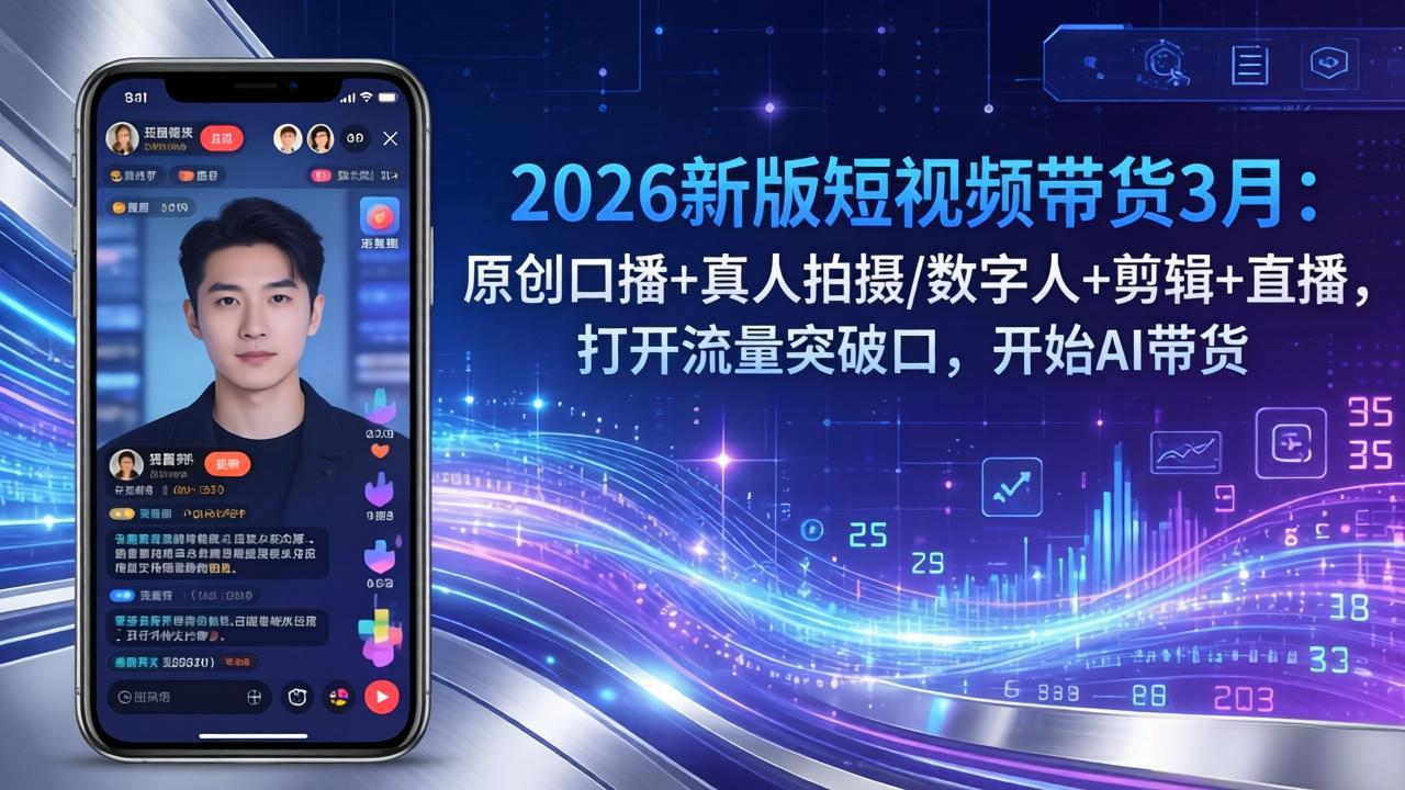 2026新版短视频带货3月:原创口播+真人拍摄/数字人+剪辑+直播,打开流量突破口,开始AI带货-91搞钱