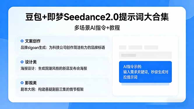 豆包+即梦Seedance2.0提示词大合集:多场景AI指令+教程,解锁文案、设计、影视高效创作-91搞钱