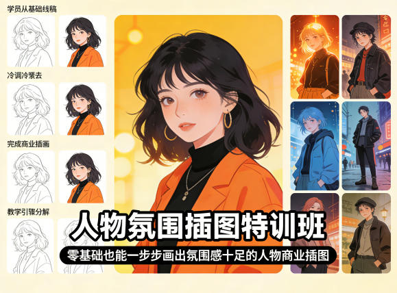 人物氛围插图特训班，零基础也能一步步画出氛围感十足的人物商业插图-91搞钱