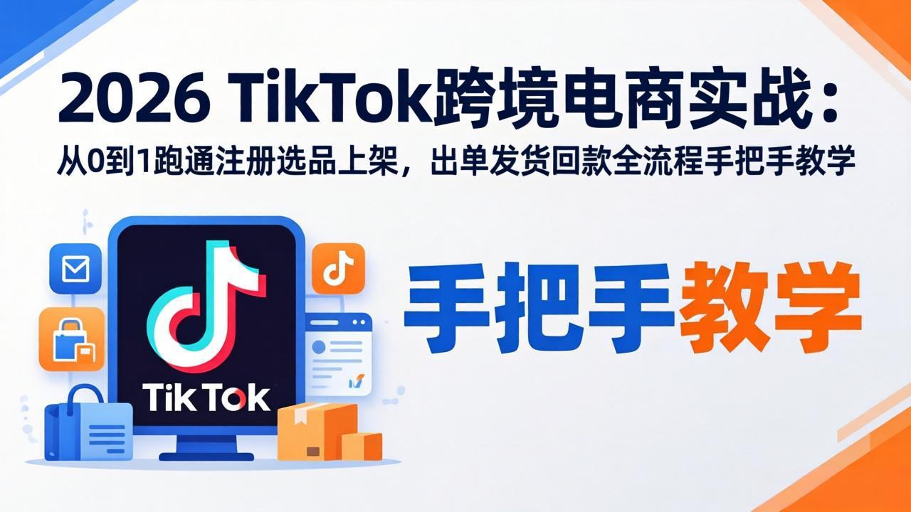 2026TikTok跨境电商实战:从0到1跑通注册选品上架,出单发货回款全流程手把手教学-91搞钱