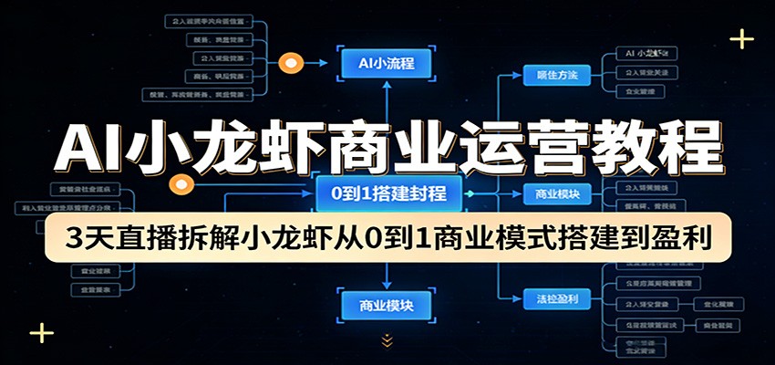 AI小龙虾商业运营教程：3天直播拆解小龙虾从0到1商业模式搭建到盈利-91搞钱