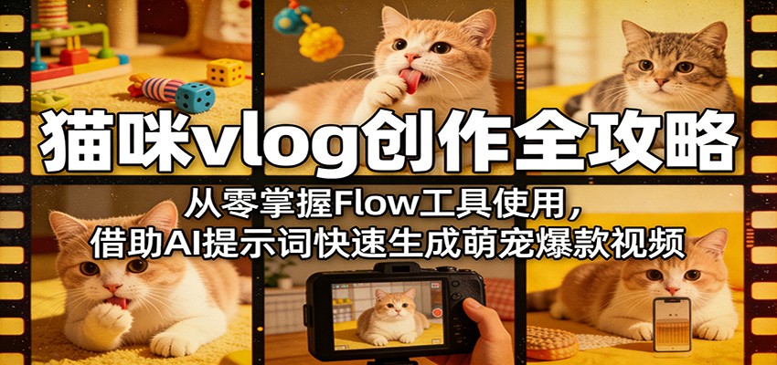 猫咪vlog创作全攻略:从零掌握Flow工具使用,借助AI提示词快速生成萌宠爆款视频-91搞钱