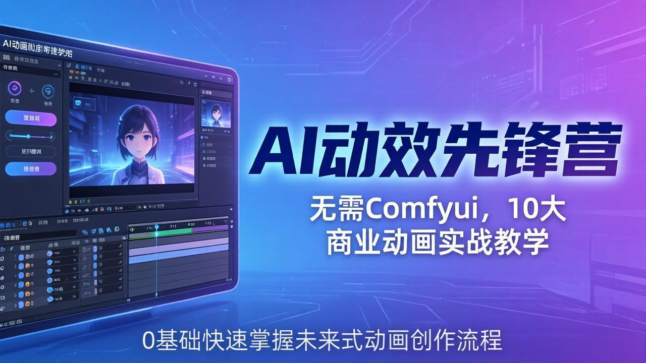 AI 动效先锋营：无需Comfyui，10大商业动画实战教学，0基础快速掌握未来式动画创作流程-91搞钱