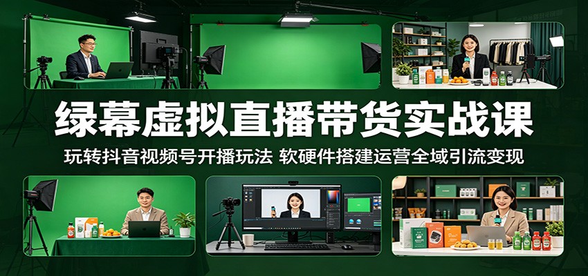 绿幕虚拟直播带货实战课：玩转抖音视频号开播玩法，软硬件搭建运营全域引流变现-91搞钱