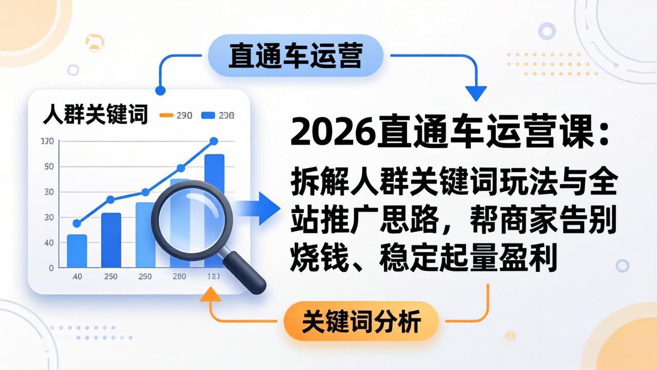 2026直通车运营课：拆解人群关键词玩法与全站推广思路，帮商家告别烧钱、稳定起量盈利-91搞钱