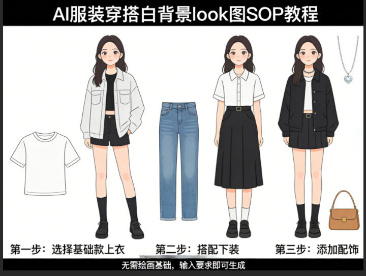 AI服装穿搭白背景look图SOP教程，不用会画画，提几句具体要求，AI就能还你一个奇迹-91搞钱