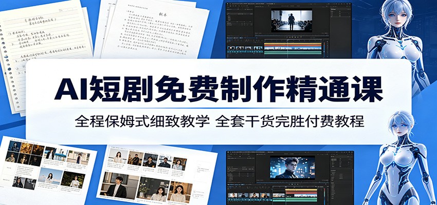 AI短剧免费制作精通课：全程保姆式细致教学，全套干货完胜付费教程-91搞钱