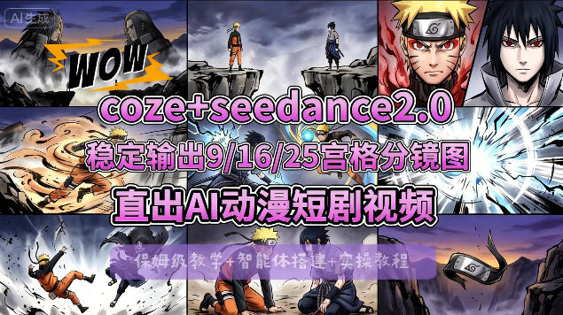 [COZE搭建教学]COZE+即梦Seedance 2.0稳定输出9-16-25宫格分镜图直出AI漫剧视频-91搞钱