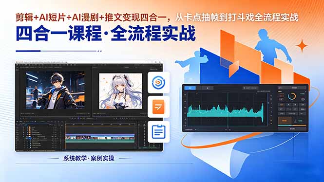 剪辑+AI短片+AI漫剧+推文变现四合一，从卡点抽帧到打斗戏全流程实战-91搞钱