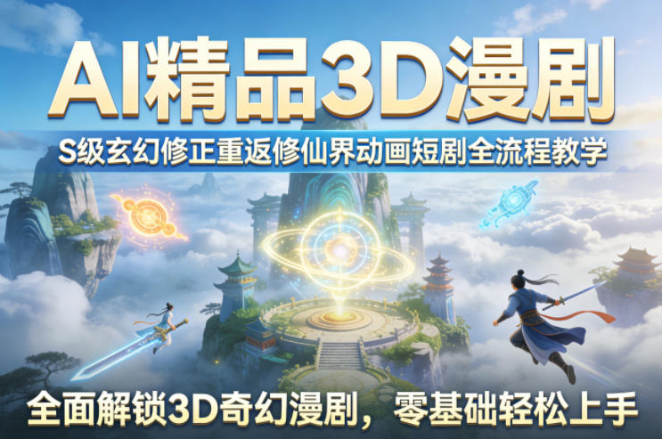 AI精品3D漫剧S级玄幻修正重返修仙界动画短剧全流程教学，全面解锁3D奇幻漫剧，零基础轻松上手-91搞钱