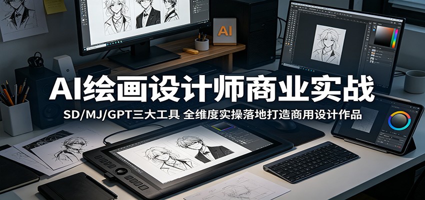 AI绘画设计师商业实战：SD/MJ/GPT三大工具，全维度实操落地打造商用设计作品-91搞钱