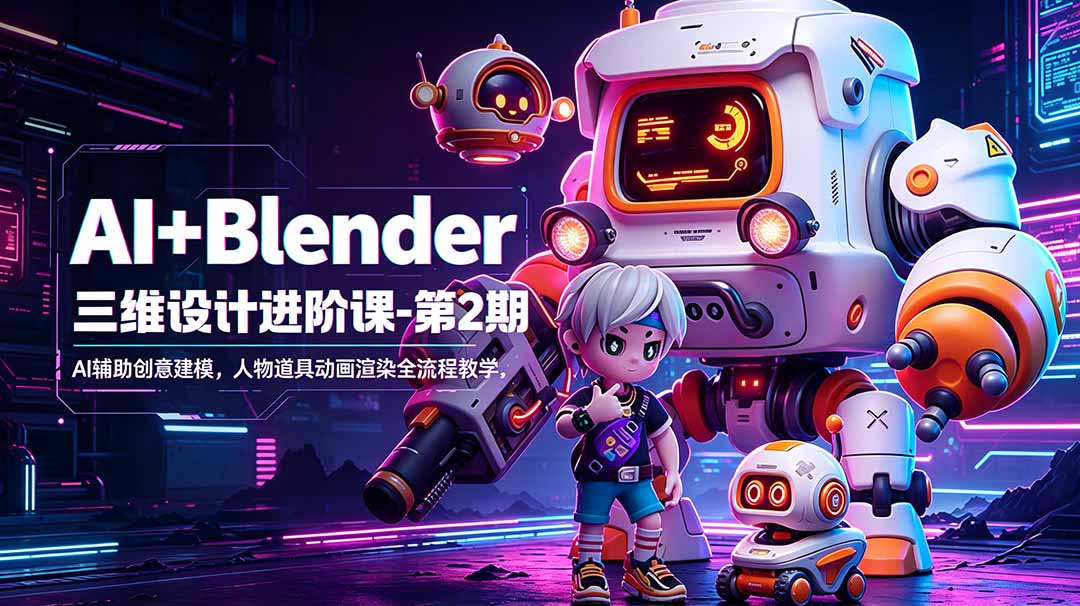 AI+Blender三维设计进阶课-第2期：AI辅助创意建模，人物道具动画渲染全流程教学-91搞钱
