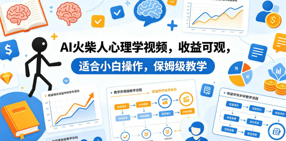 AI火柴人心理学视频，收益可观，适合小白操作，保姆级教学-91搞钱