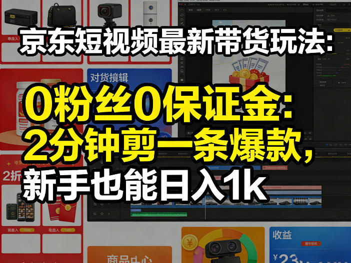京东短视频最新带货玩法,0粉丝0保证金,2分钟剪一条爆款,新手也能日入1k+【揭秘】-91搞钱