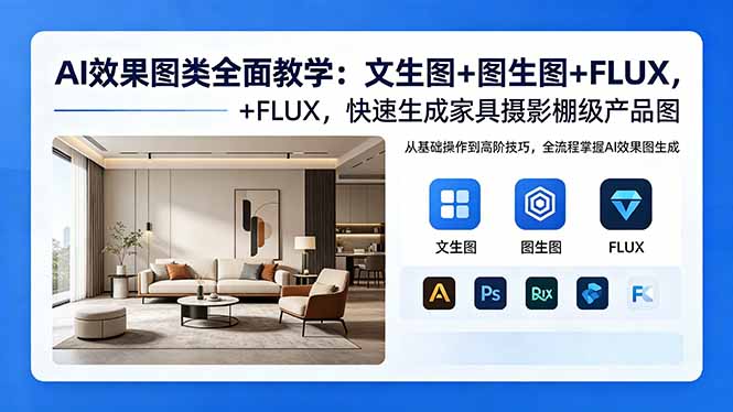 AI效果图类全面教学:文生图+图生图+FLUX,快速生成家具摄影棚级产品图-91搞钱