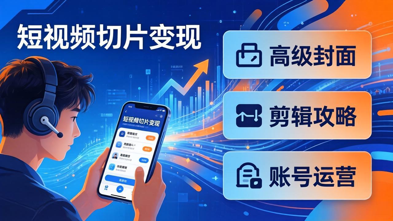 短视频切片变现速成班2.0:高级封面+剪辑攻略+账号运营,0基础小白快速入局副业-91搞钱
