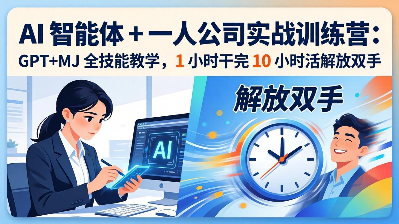 AI 智能体 + 一人公司实战训练营：GPT+MJ 全技能教学，1 小时干完 10 小时活解放双手-91搞钱