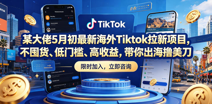 某大佬5月初最新海外Tiktok拉新项目，不囤货、低门槛、高收益，带你出海撸美刀-91搞钱