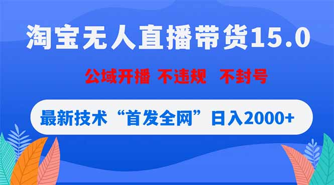 淘宝无人直播带货15.0，不封号，不违规，公域玩法，首发全网日入2000+-91搞钱