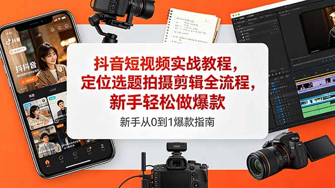 抖音短视频实战教程，定位选题拍摄剪辑全流程，新手轻松做爆款-91搞钱