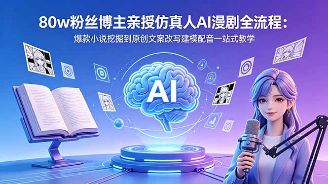 80w粉丝博主亲授仿真人AI漫剧全流程：爆款小说挖掘到原创文案改写建模配音一站式教学-91搞钱