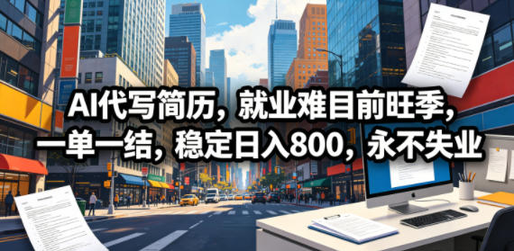 AI代写简历，就业难目前旺季，一单一结，稳定日入800，永不失业-91搞钱