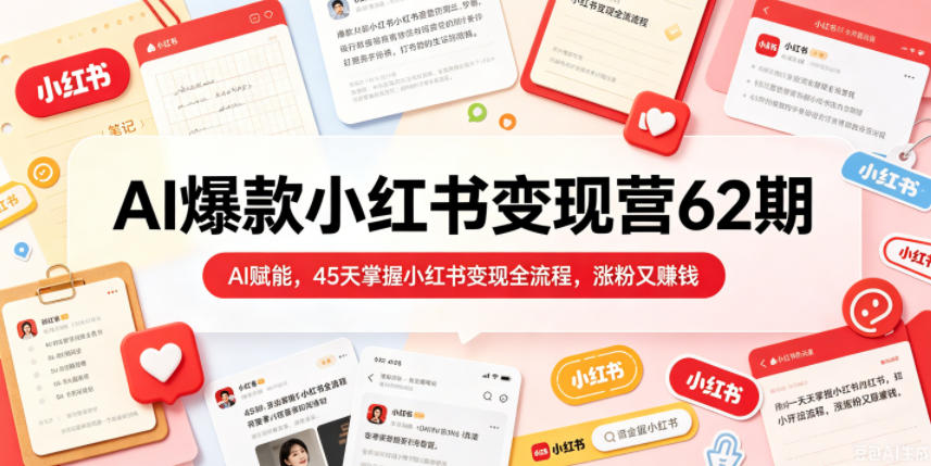 AI爆款小红书变现营62期2026年5月，AI赋能，45天掌握小红书变现全流程，涨粉又賺钱-91搞钱
